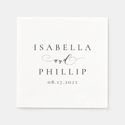 Serviette En Papier Mariage noir blanc personnalisé simple et élégant (Devant)