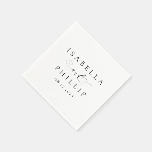 Serviette En Papier Mariage noir blanc personnalisé simple et élégant (Coin)