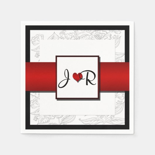 Serviette En Papier Mariage noir blanc rouge bohème (Devant)