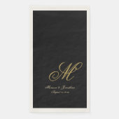 Serviette En Papier Mariage Noir Écriture Monogramme Or Chic (Devant)
