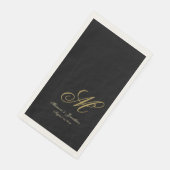 Serviette En Papier Mariage Noir Écriture Monogramme Or Chic (Coin)