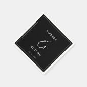 Serviette En Papier Mariage noir élégant et moderne (Coin)