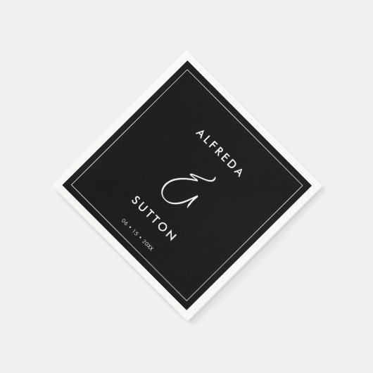 Serviette En Papier Mariage noir élégant et moderne (Coin)