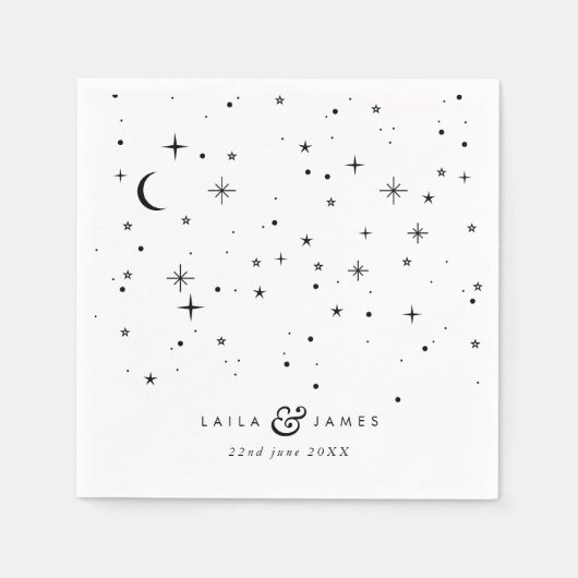 Serviette En Papier Mariage noir et blanc céleste (Devant)