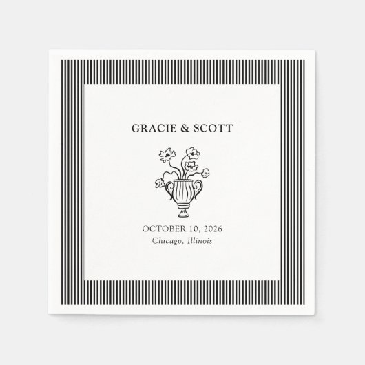 Serviette En Papier Mariage noir et blanc élégant (Devant)