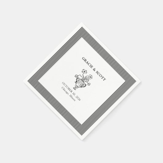 Serviette En Papier Mariage noir et blanc élégant (Coin)