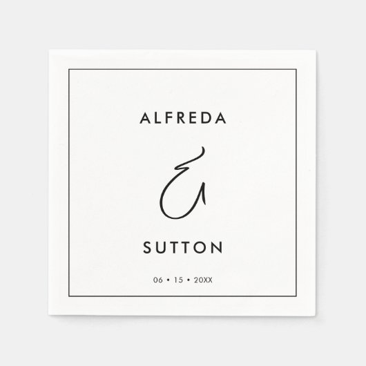 Serviette En Papier Mariage noir et blanc élégant et moderne (Devant)