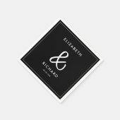 Serviette En Papier Mariage noir et blanc élégant et moderne (Coin)