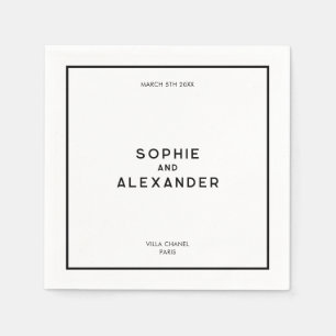 Serviette En Papier Mariage noir et blanc minimaliste