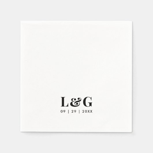 Serviette En Papier Mariage noir et blanc minimum de monogramme gras (Devant)