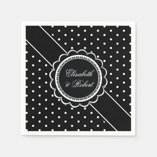 Serviette En Papier Mariage noir et blanc rétro (Devant)