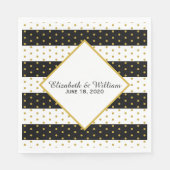 Serviette En Papier Mariage noir et or personnalisé (Devant)