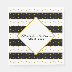 Serviette En Papier Mariage noir et or personnalisé