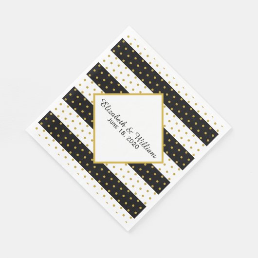 Serviette En Papier Mariage noir et or personnalisé (Coin)