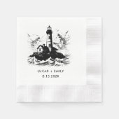 Serviette En Papier Mariage noir foncé du phare marin nautique (Devant)