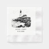 Serviette En Papier Mariage noir foncé du phare marin nautique (Devant)