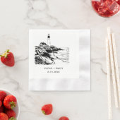 Serviette En Papier Mariage noir foncé du phare marin nautique (En situation)