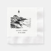 Serviette En Papier Mariage noir foncé du phare marin nautique (Devant)