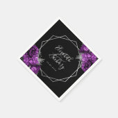 Serviette En Papier Mariage noir géométrique en argent floral violet (Coin)