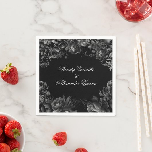 Serviette En Papier Mariage noir gothique classique (En situation)