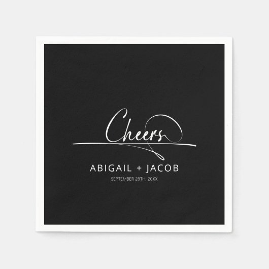 Serviette En Papier Mariage noir moderne (Devant)