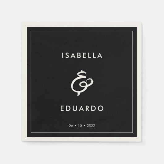 Serviette En Papier Mariage noir moderne contemporain (Devant)