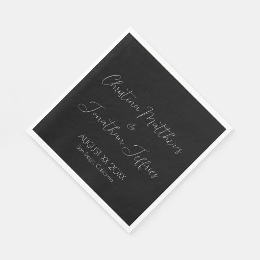 Serviette En Papier Mariage noir moderne et élégant (Coin)