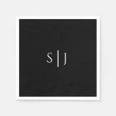 Serviette En Papier Mariage noir moderne Monogram Napkin (Devant)