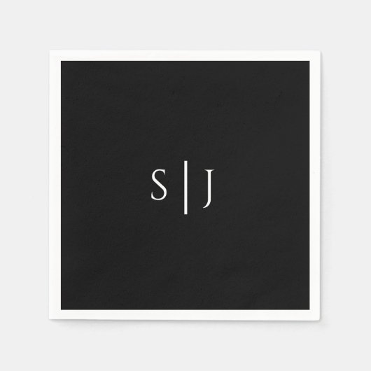 Serviette En Papier Mariage noir moderne Monogram Napkin (Devant)