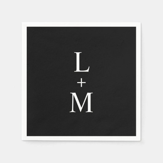 Serviette En Papier Mariage noir Monogramme personnalisé contemporain (Devant)