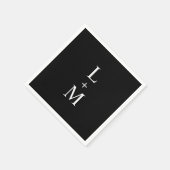 Serviette En Papier Mariage noir Monogramme personnalisé contemporain (Coin)