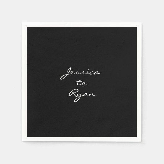Serviette En Papier Mariage noir "Nom à Nom" Cocktail (Devant)