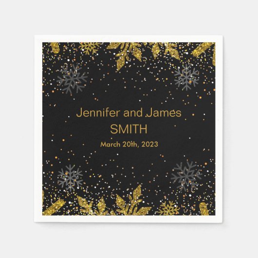 Serviette En Papier Mariage Noir Personnalisé Confetti Parties scintil (Devant)