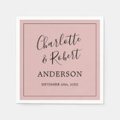 Serviette En Papier Mariage noir rose Rose Dusty personnalisé (Devant)