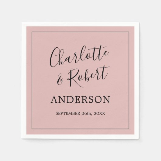 Serviette En Papier Mariage noir rose Rose Dusty personnalisé (Devant)
