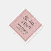 Serviette En Papier Mariage noir rose Rose Dusty personnalisé (Coin)