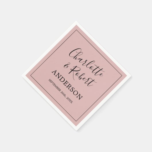 Serviette En Papier Mariage noir rose Rose Dusty personnalisé (Coin)