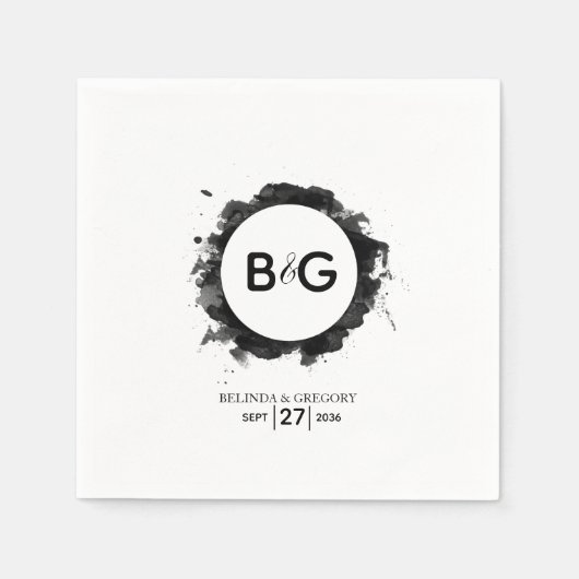 Serviette En Papier Mariage noir simple (Devant)