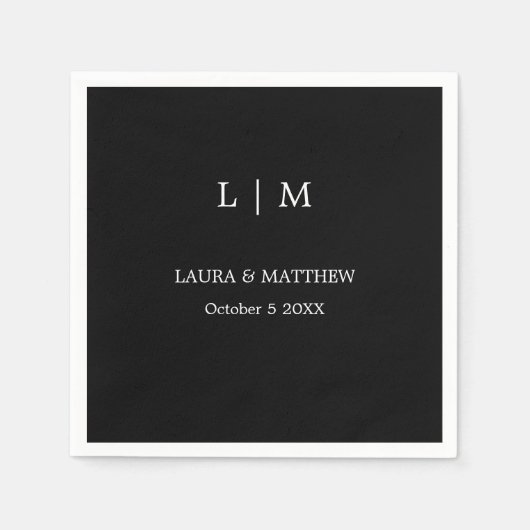 Serviette En Papier Mariage noir simple Monogramme (Devant)