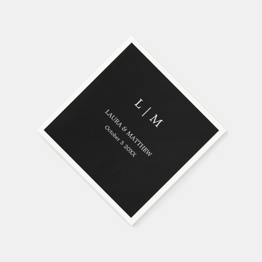 Serviette En Papier Mariage noir simple Monogramme (Coin)