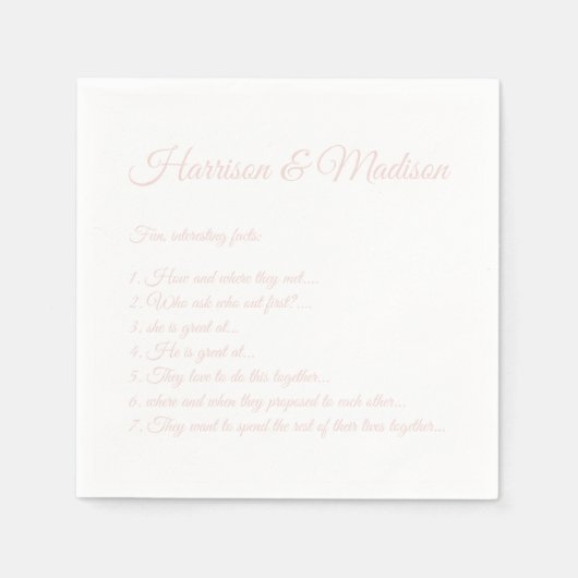 Serviette En Papier Mariage Noms de script Couple Fun Faits blush rose (Devant)