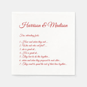 Serviette En Papier Mariage Noms de script Couple Fun Faits cerise rou