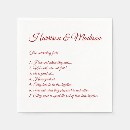Serviette En Papier Mariage Noms de script Couple Fun Faits cerise rou (Devant)