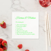 Serviette En Papier Mariage Noms de script Couple Fun Faits néon vert (En situation)