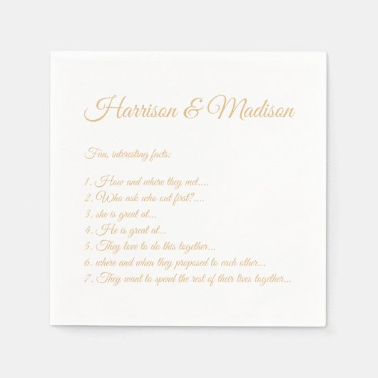Serviette En Papier Mariage Noms de script Couple Fun Faits papier de  (Devant)