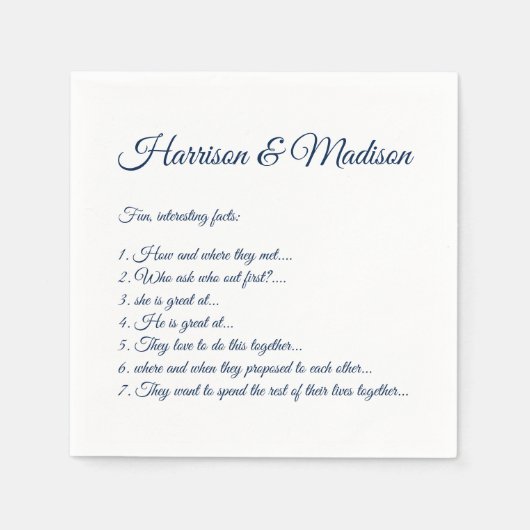 Serviette En Papier Mariage Noms de script Couple Fun Faits sombre mar (Devant)