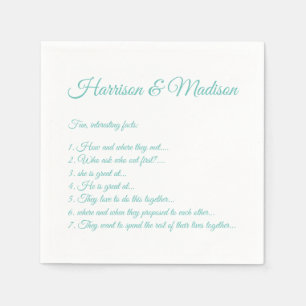 Serviette En Papier Mariage Noms de script Couple Fun Faits turquoises