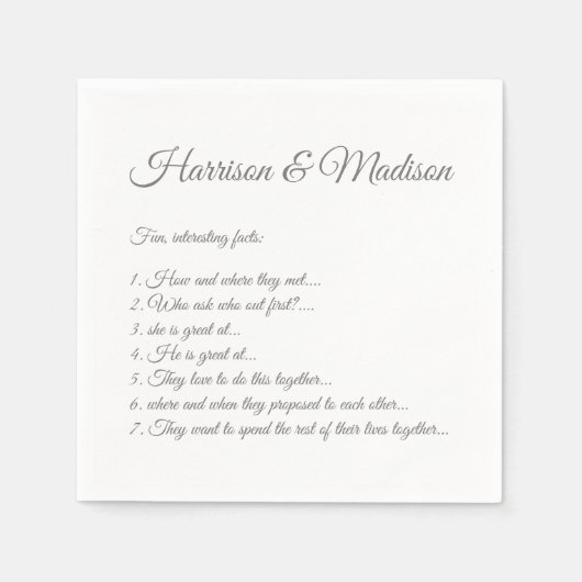 Serviette En Papier Mariage Noms de script Couple Fun Fun Fun Papier (Devant)