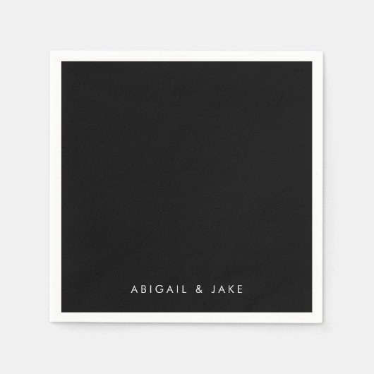 Serviette En Papier Mariage Noms Personnalisés Contemporain B/N (Devant)