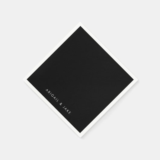 Serviette En Papier Mariage Noms Personnalisés Contemporain B/N (Coin)